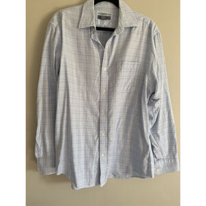 Men's Johnston & Murphy Button-Up Shirt Size M Blue Tan Plaid